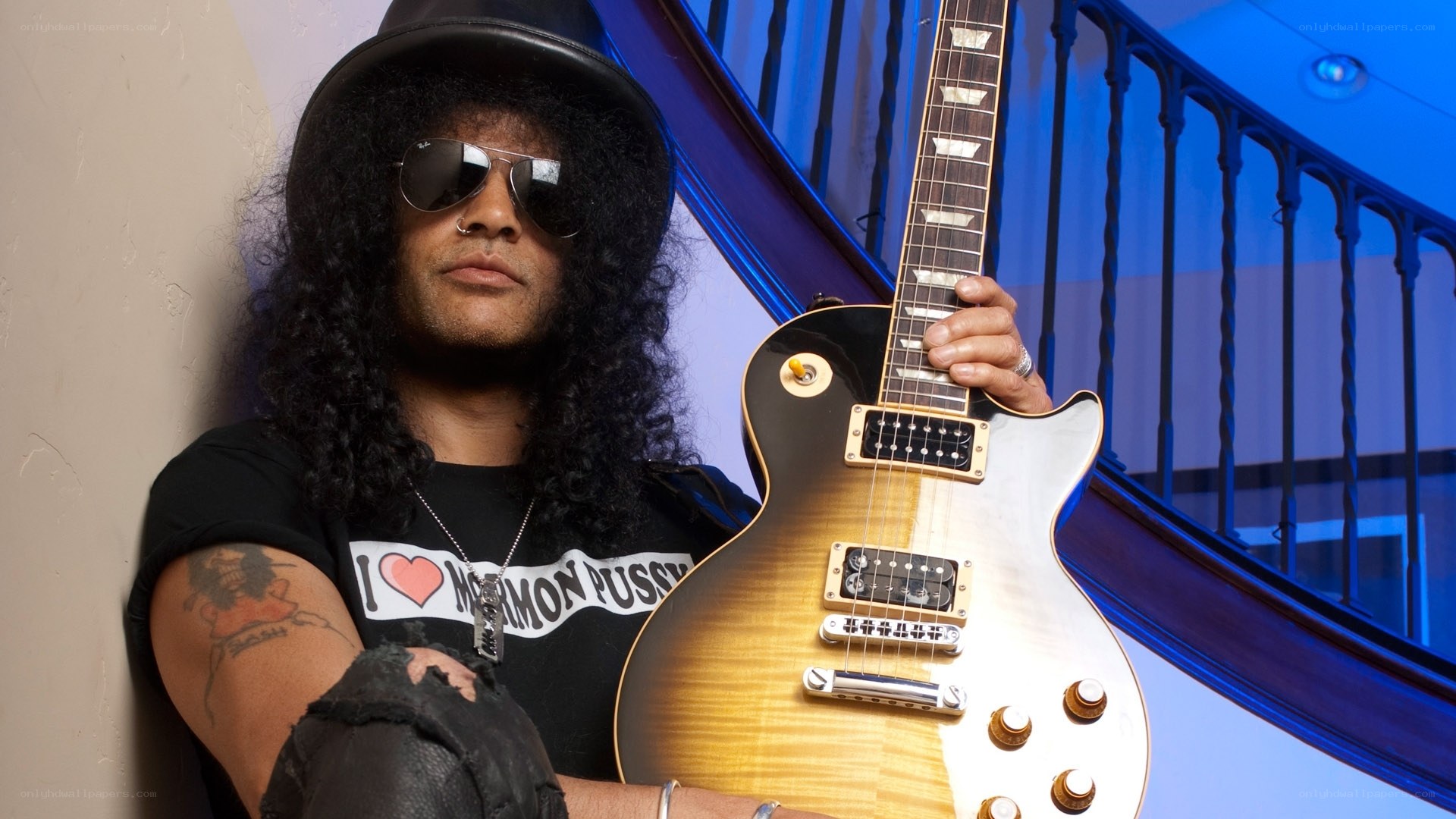 Guns N' Roses guitarist with guitar