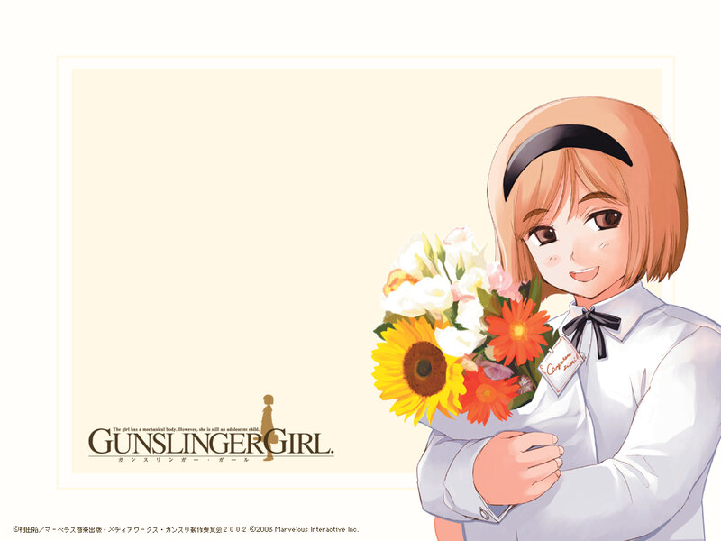 Gunslinger Girl character with flowers