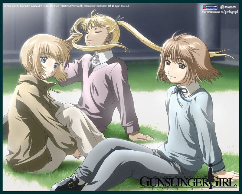 Gunslinger Girl characters on grass