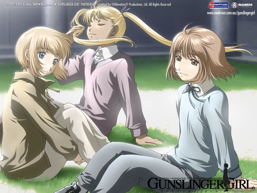 Gunslinger Girl characters on grass
