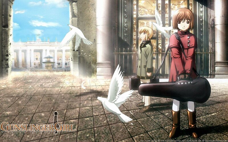 Gunslinger Girl scene with pigeons