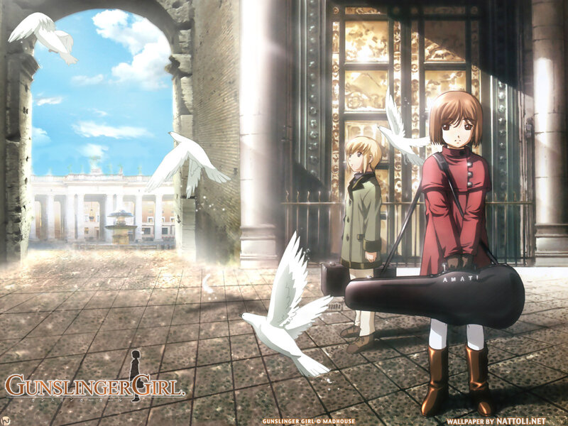Gunslinger Girl scene with pigeons