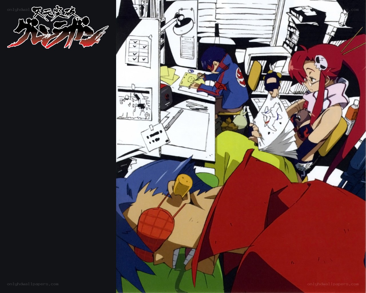 Gurren Lagann characters in studio