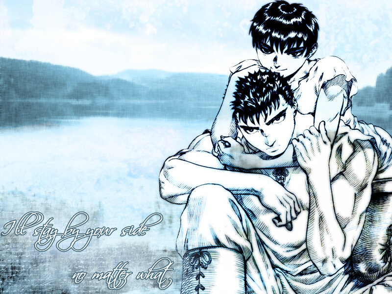 Guts and Griffith by a lake