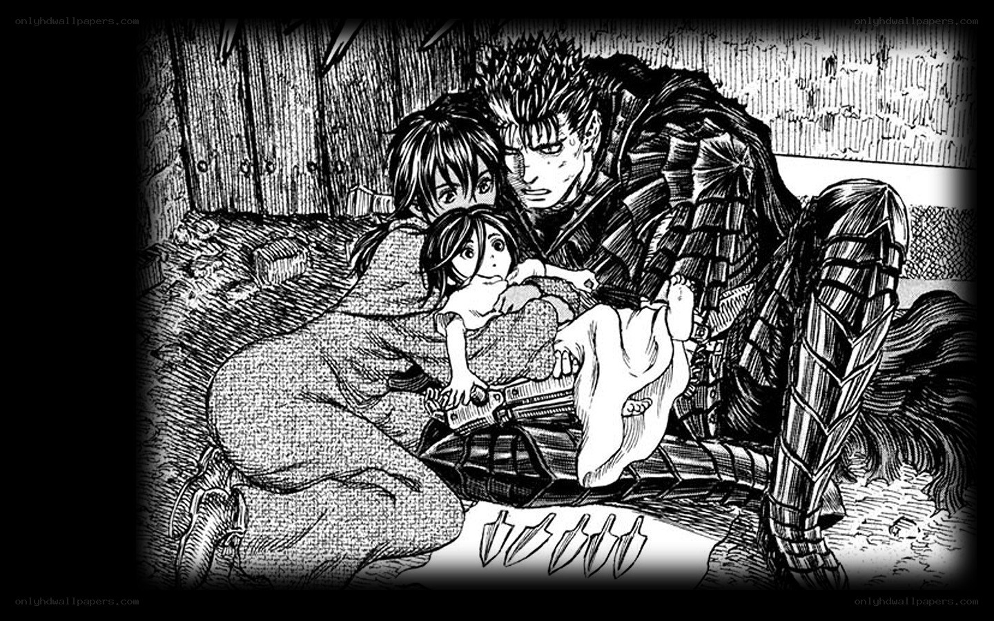 Guts protects Casca and a child