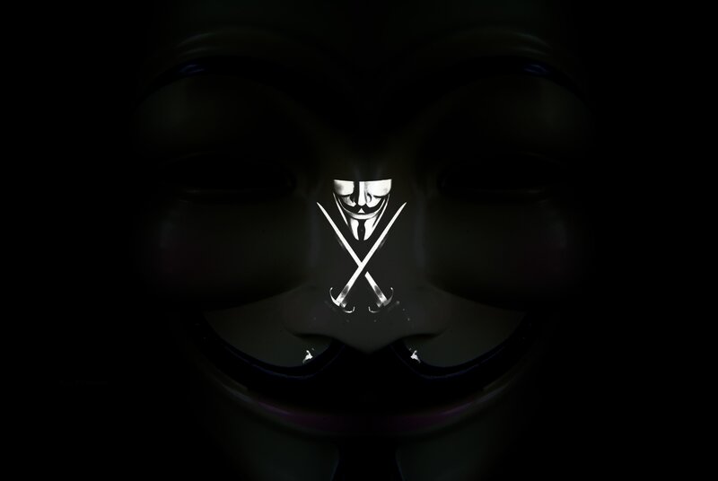 Guy Fawkes Mask — Black, Dramatic, Night, Digital Art, Swords