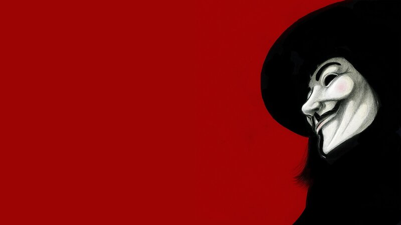 Guy Fawkes mask on red background