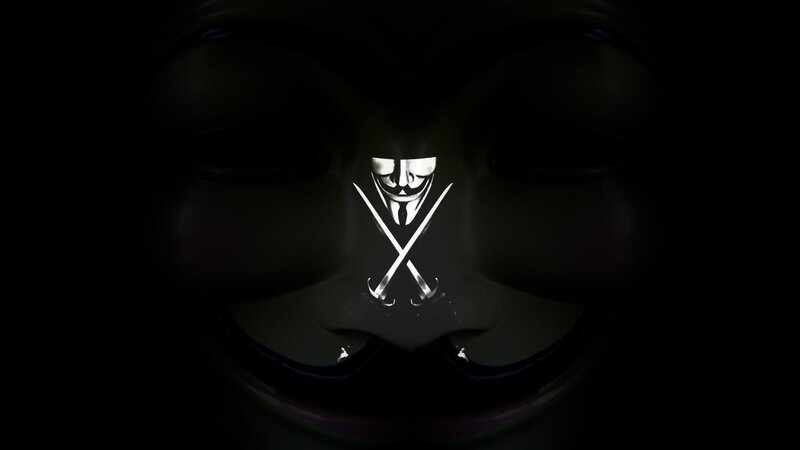 Guy Fawkes mask with crossed knives