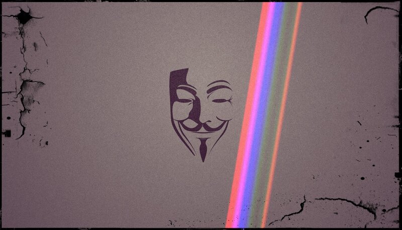 Guy Fawkes mask with rainbow light