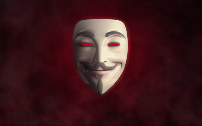 Guy Fawkes mask with red eyes