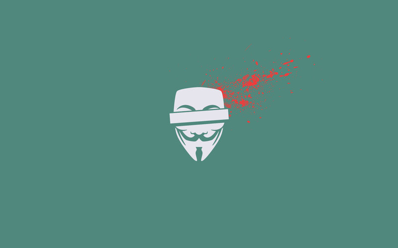 Guy Fawkes mask with red splatter