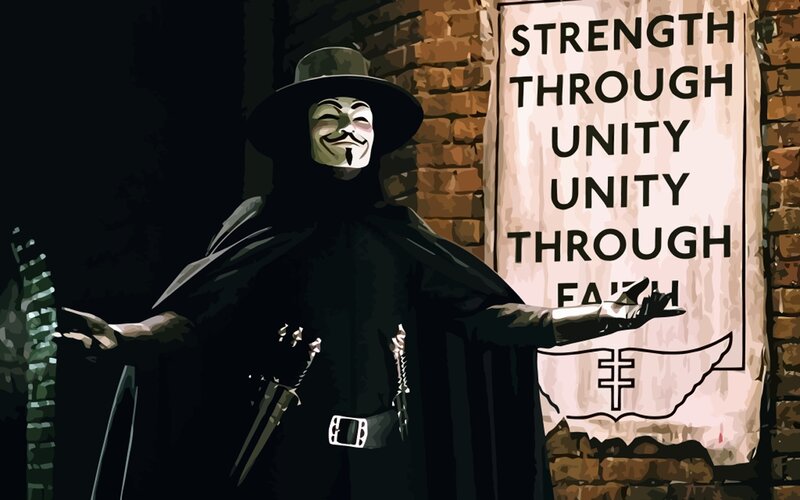 Guy Fawkes mask with unity sign