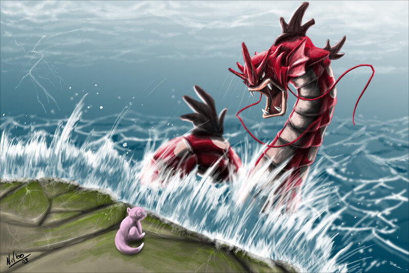 Gyarados emerges from the sea