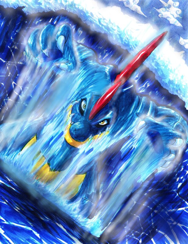 Gyarados emerging from water
