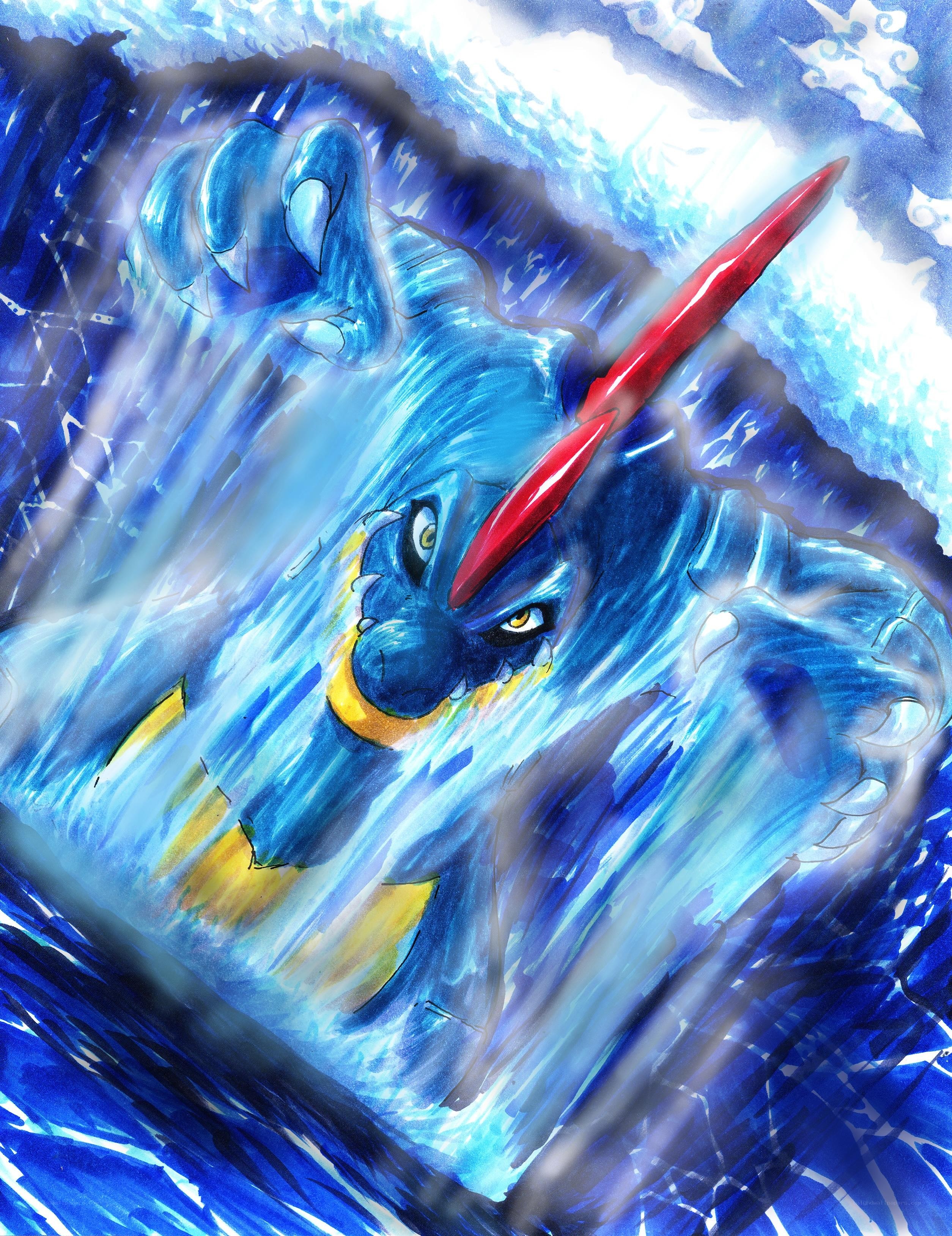 Gyarados emerging from water