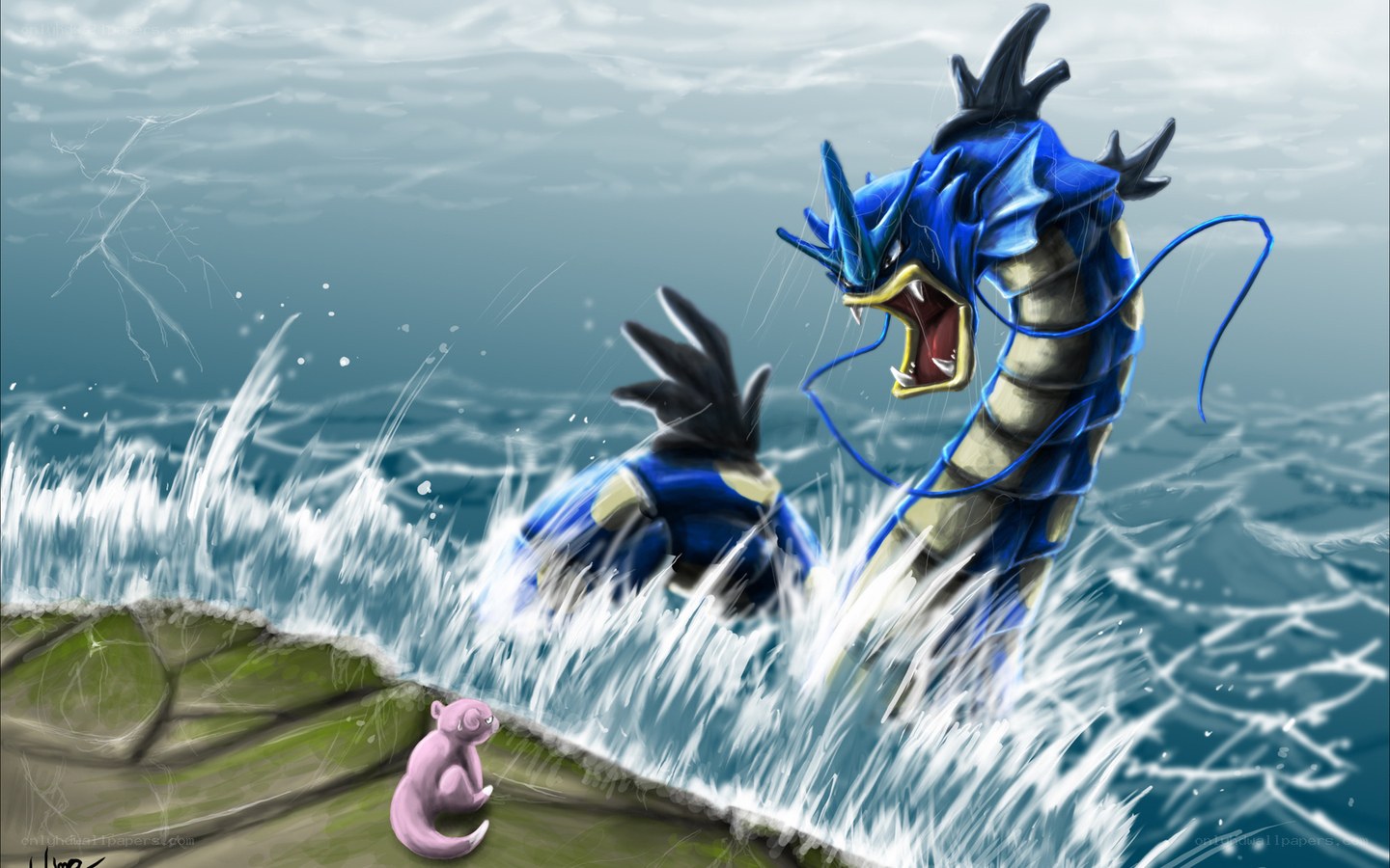 Gyarados emerging from water