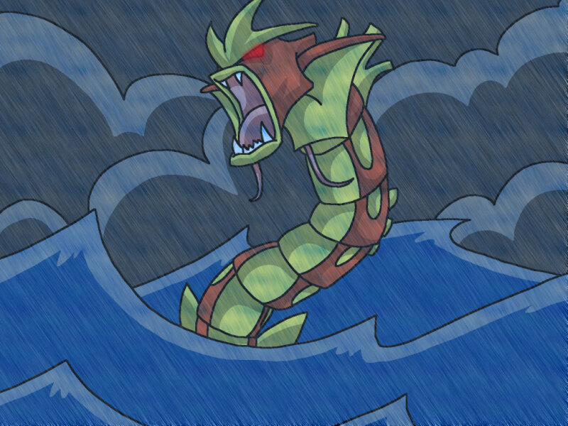 Gyarados in stormy sea