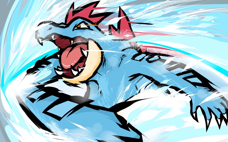 Gyarados in Water — Blue, Dynamic, Aggressive