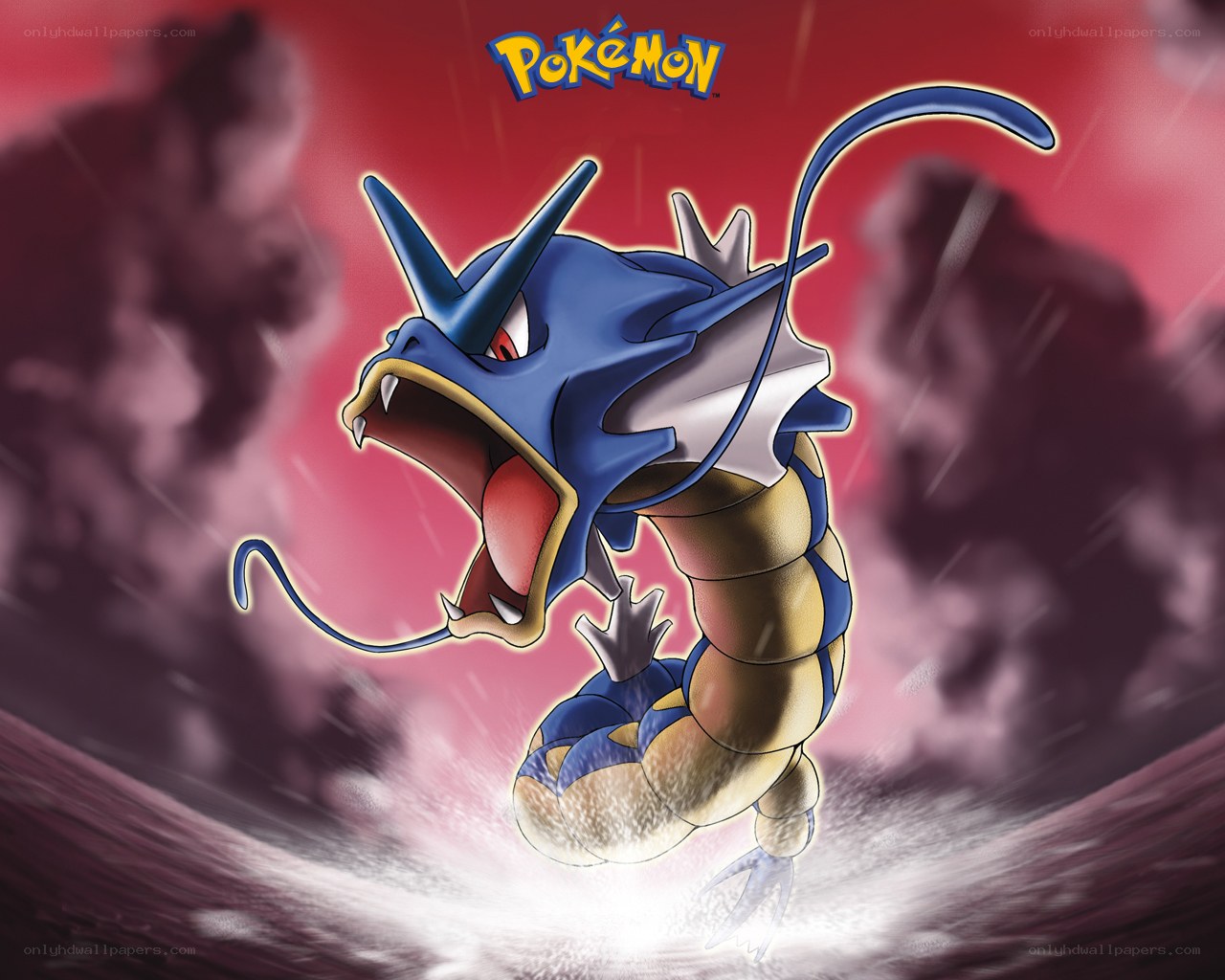 Gyarados roaring in storm