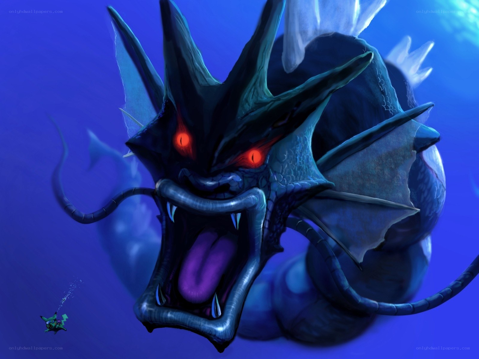 Gyarados roaring underwater