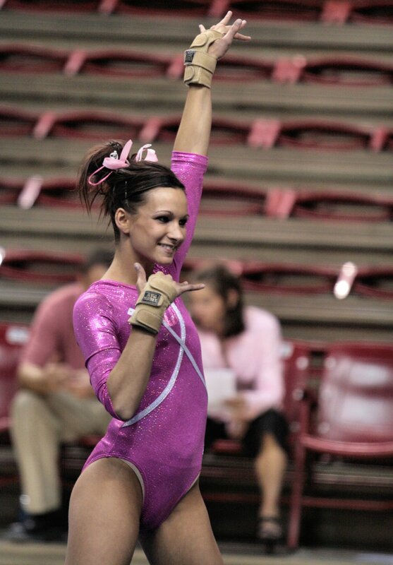 gymnast in pink leotard