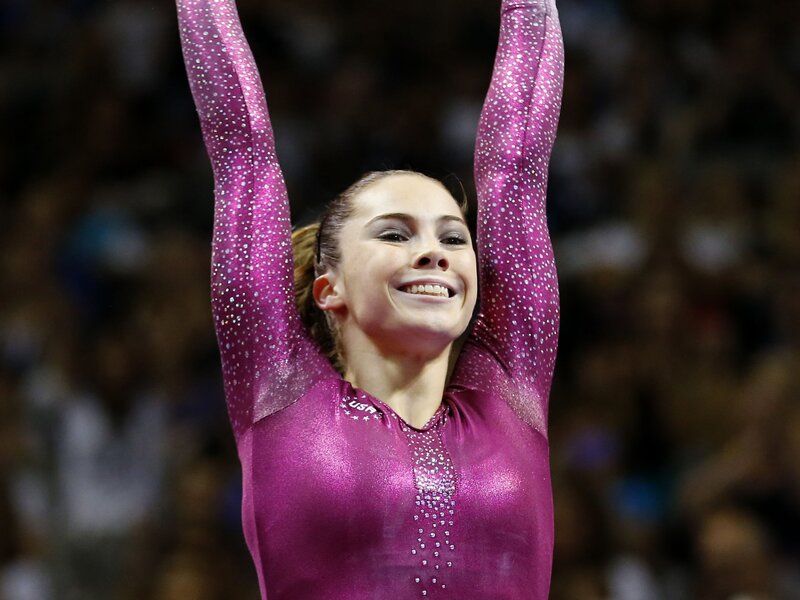 Gymnast in Purple Leotard — Celebratory
