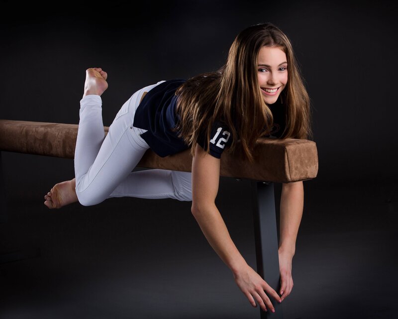 Gymnast on Balance Beam — Black, Confident