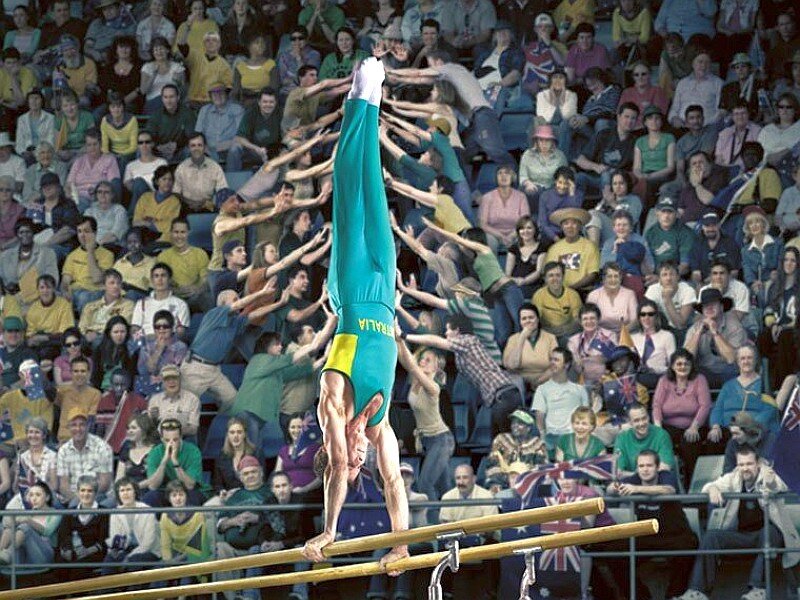 Gymnast on parallel bars