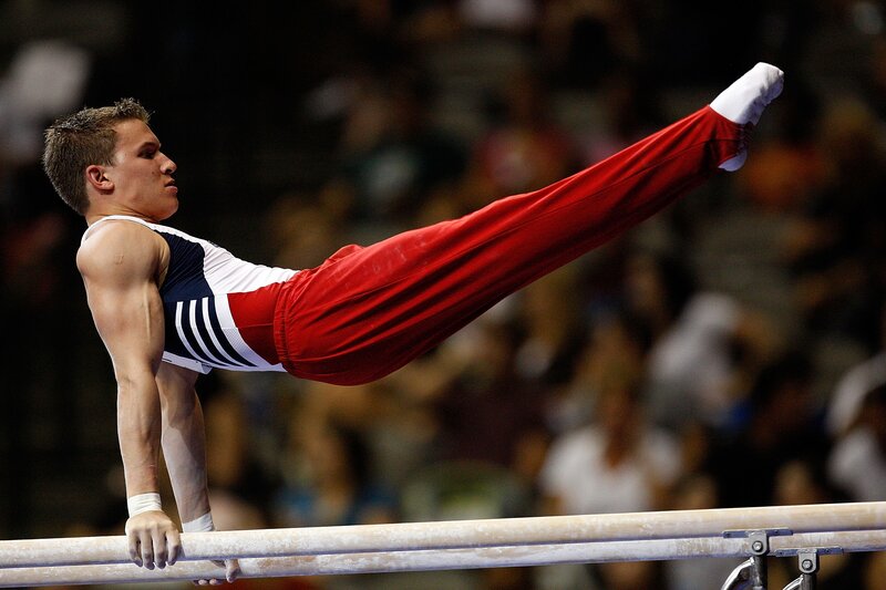 gymnast on parallel bars