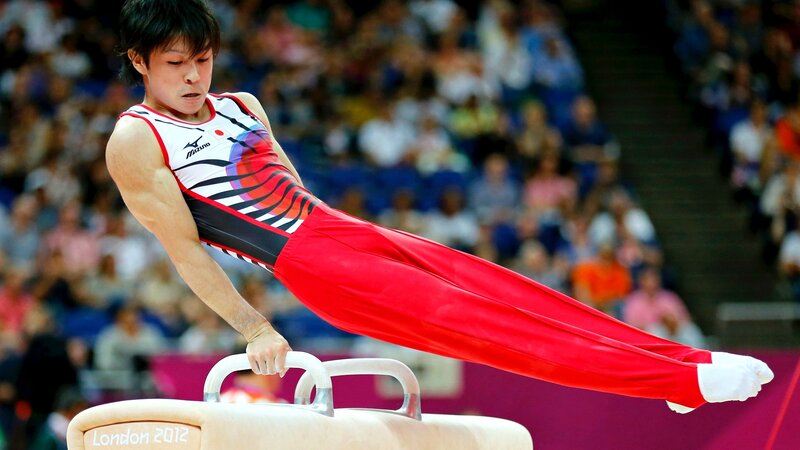 Gymnast on Pommel Horse — Red, Focused