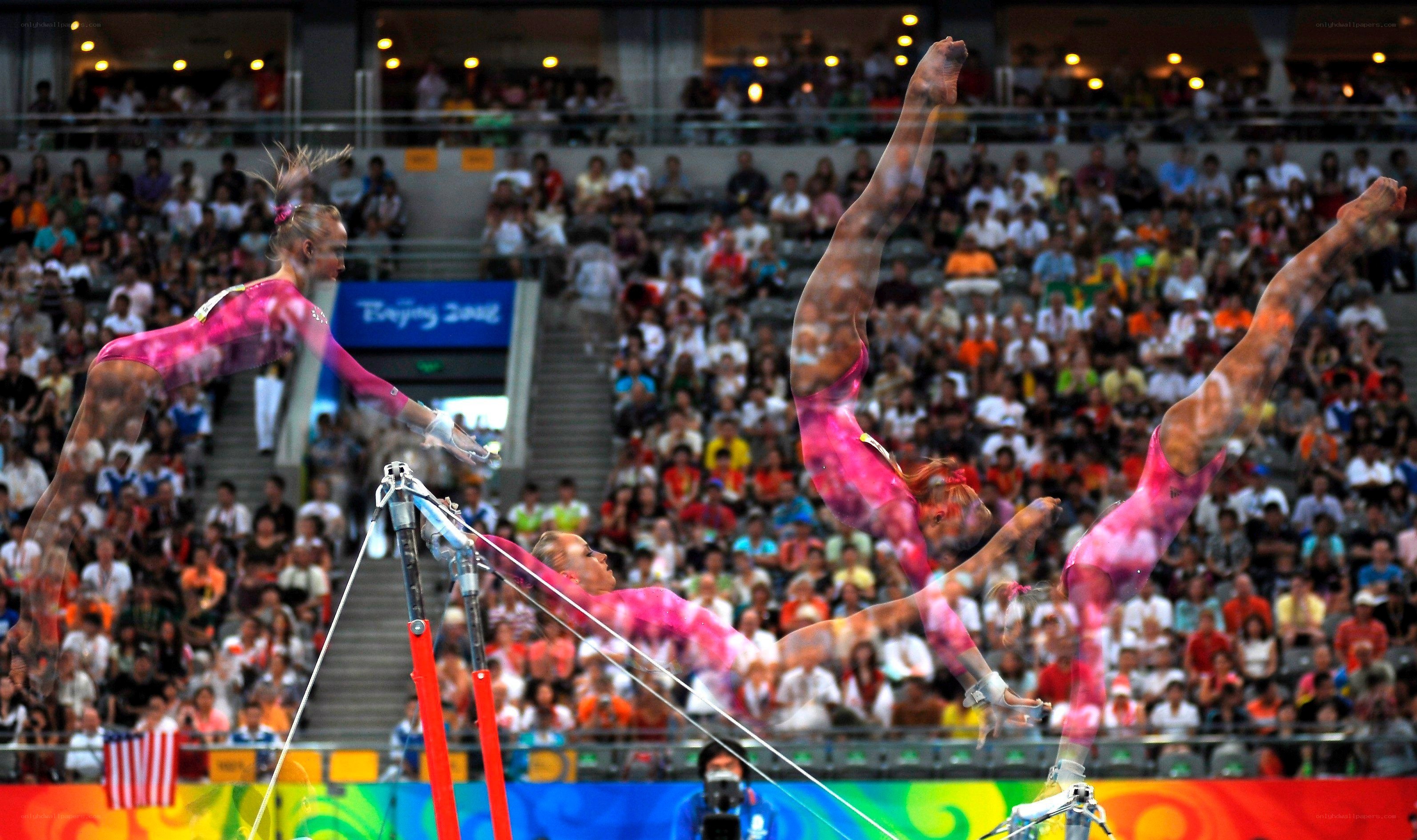 Gymnast on uneven bars