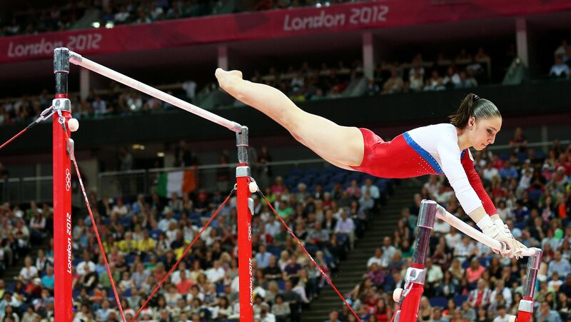 Gymnast on Uneven Bars — Red