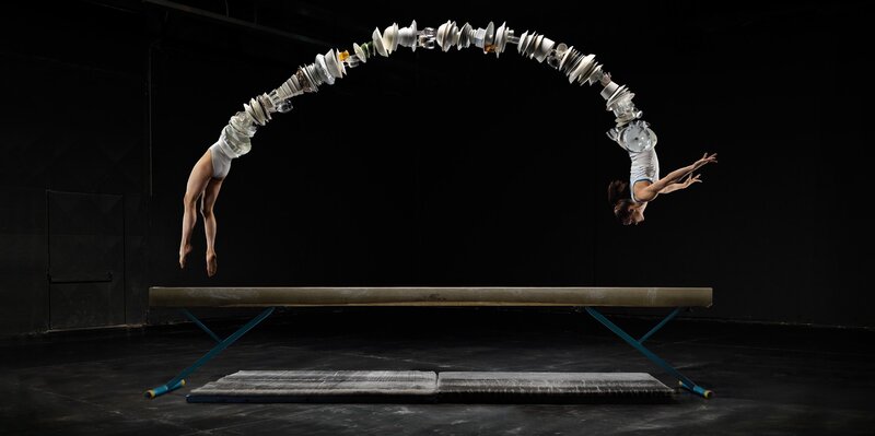 Gymnast performing acrobatic flip