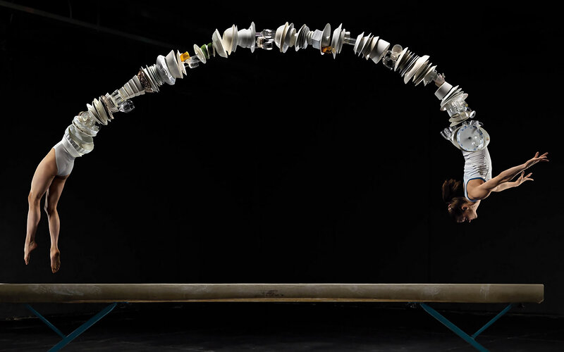 Gymnast Performing Vault — Black, Dramatic