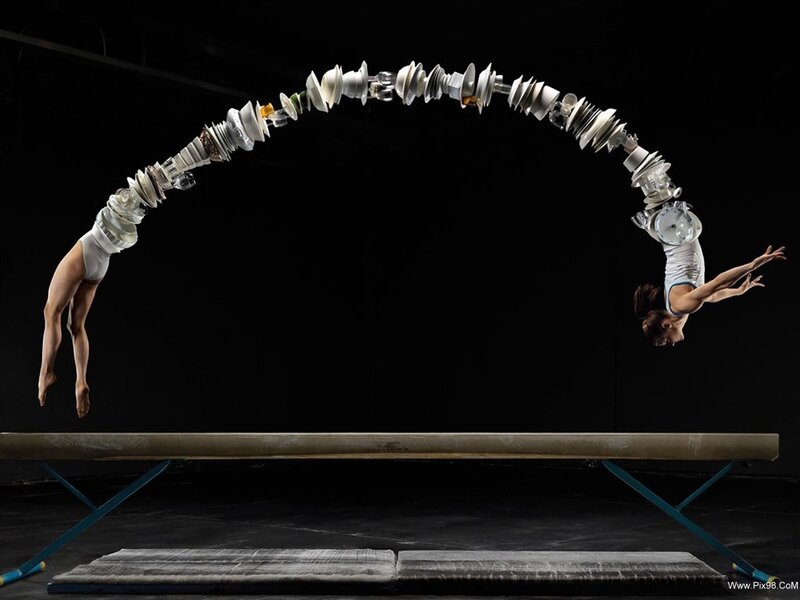 Gymnast Performing Vault — Black