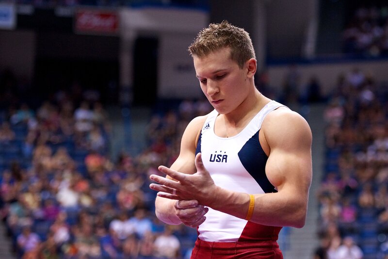 gymnast preparing for routine