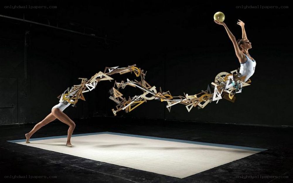 Gymnast with abstract motion trail