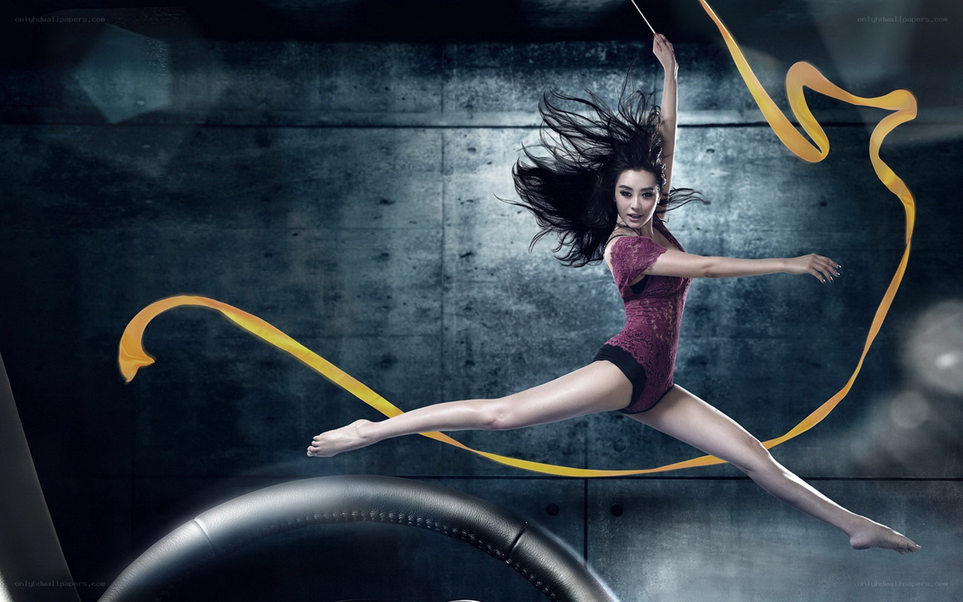 Gymnast with ribbon in motion