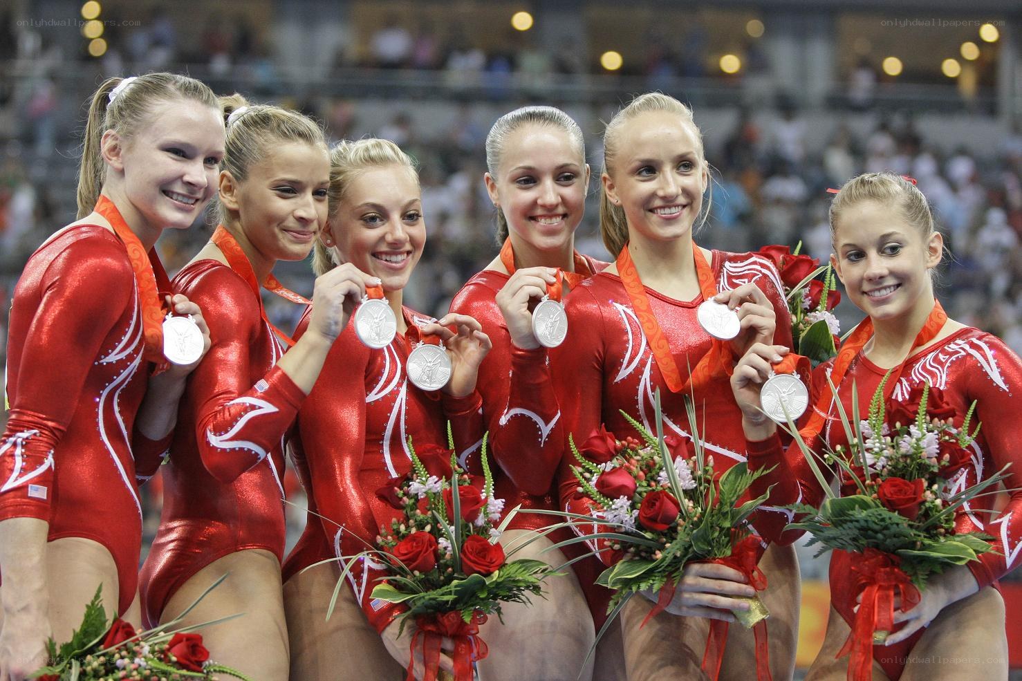Gymnastics team with medals
