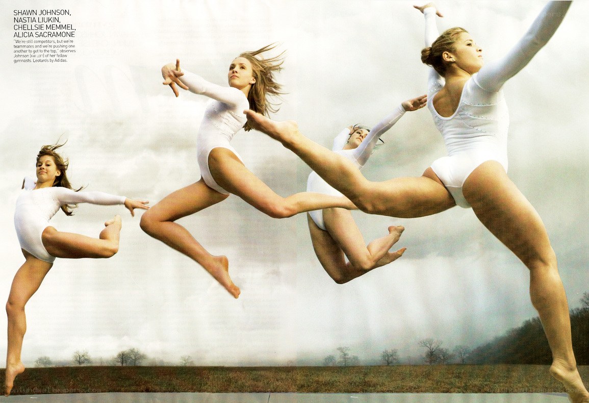 Gymnasts in mid-air