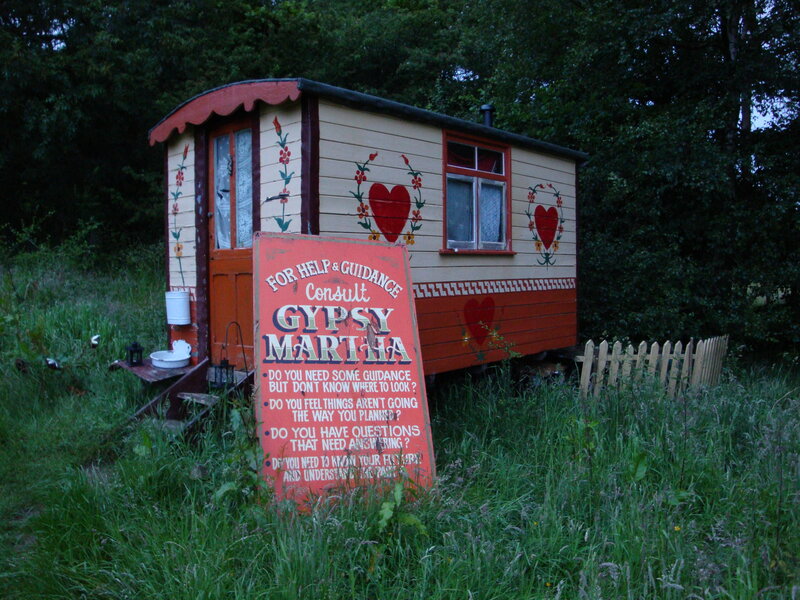 Gypsy caravan with sign