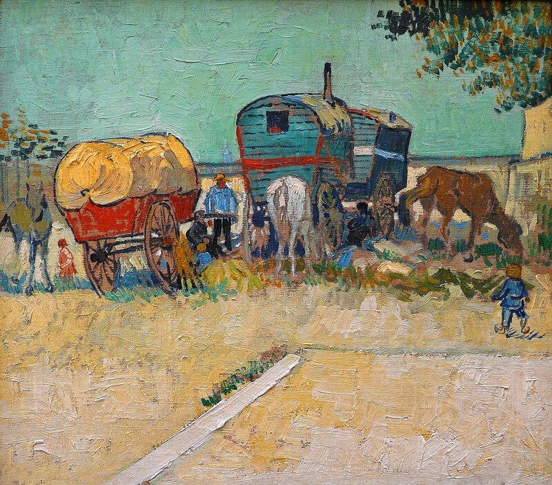 Gypsy Wagons in Field