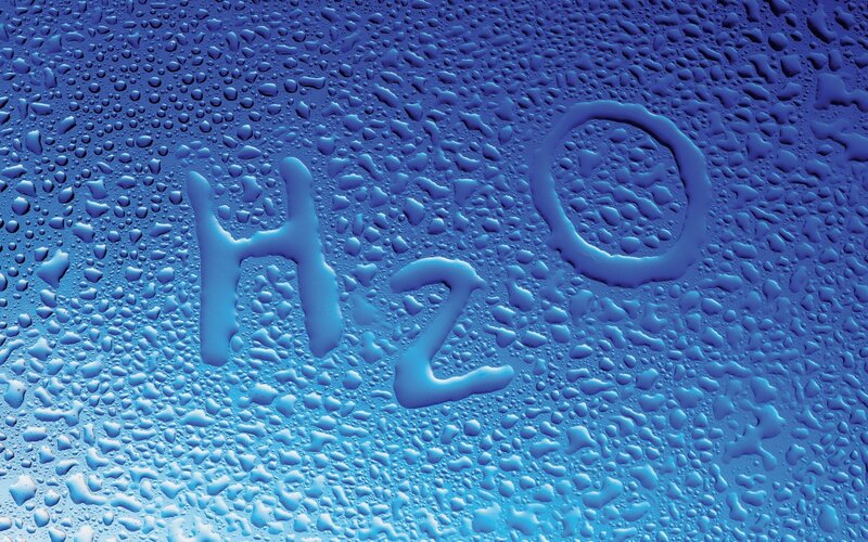 H2O written on wet surface