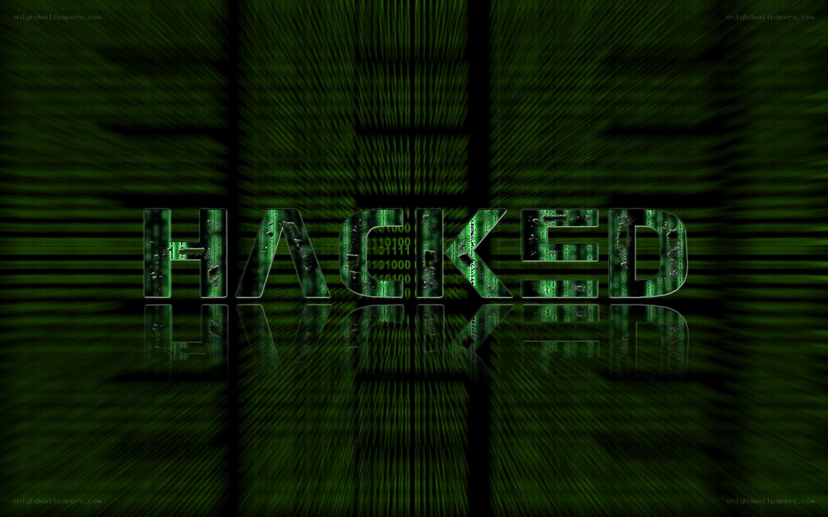 hacked text on green background