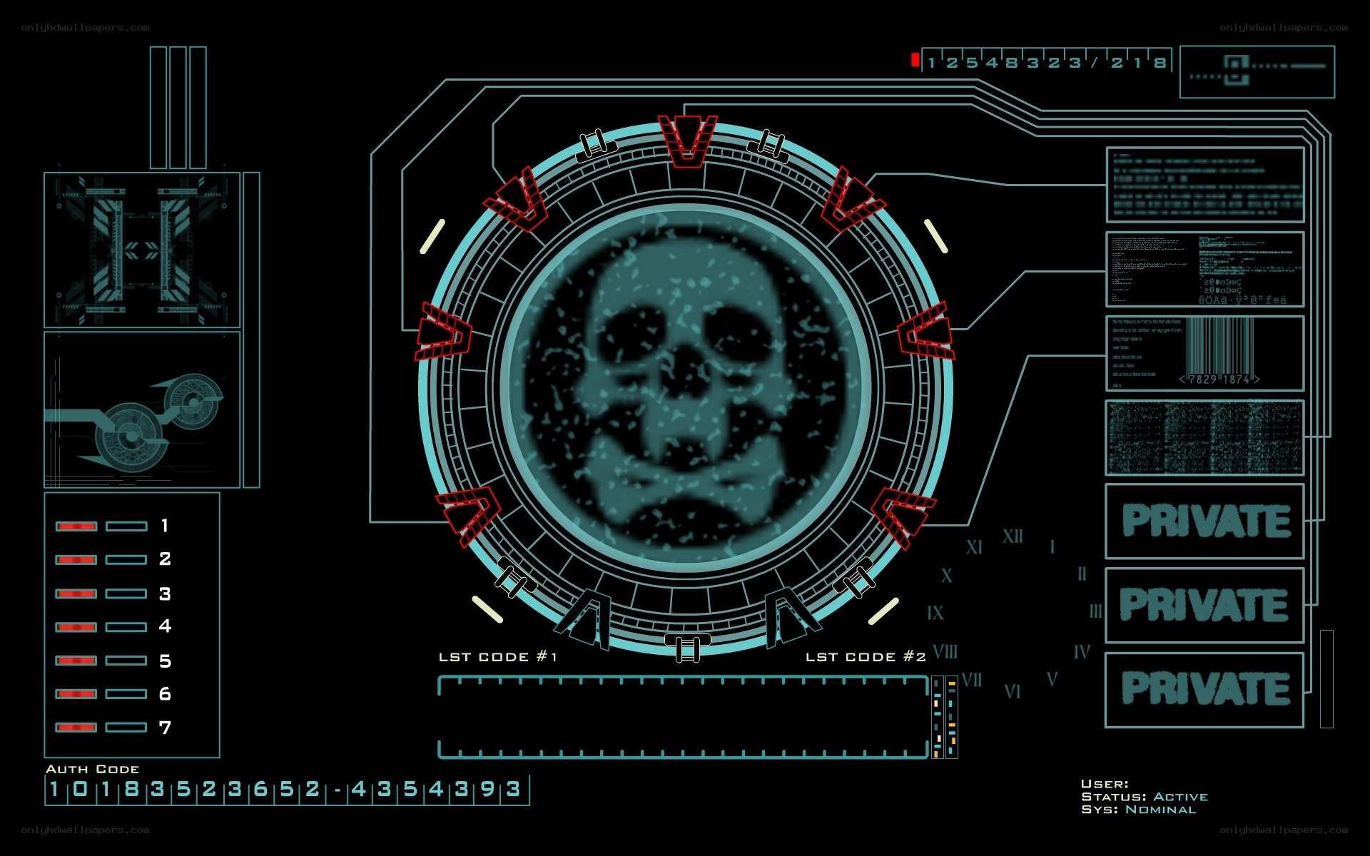 hacker interface with skull