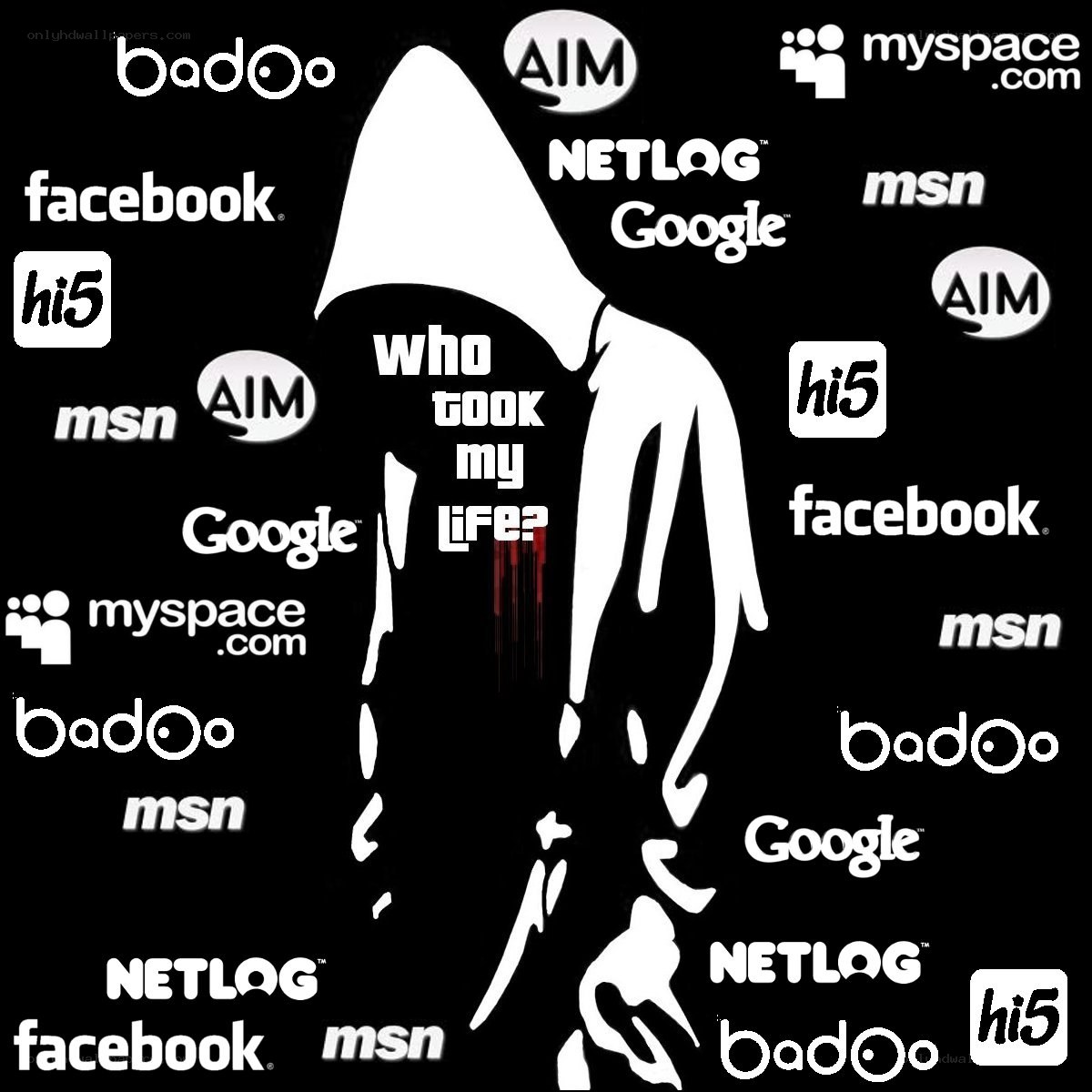 hacker silhouette with social media logos