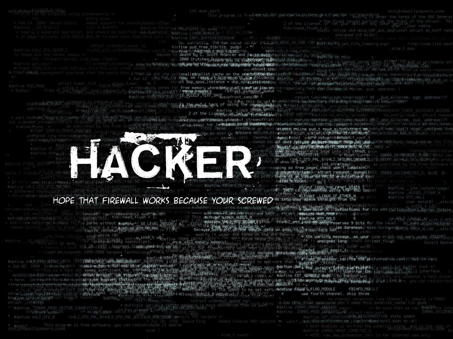 hacker text on code background