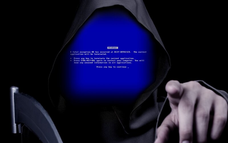 hacker with blue screen