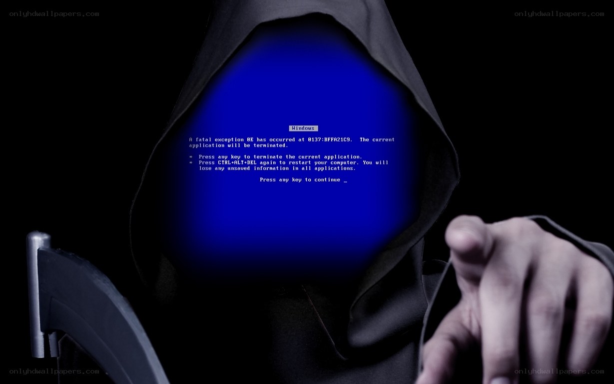 hacker with blue screen