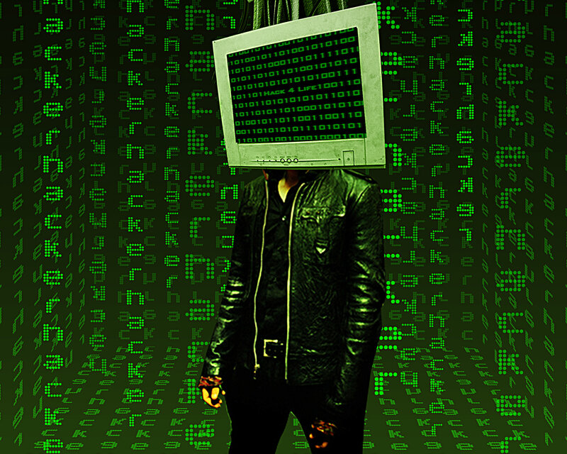 hacker with computer head
